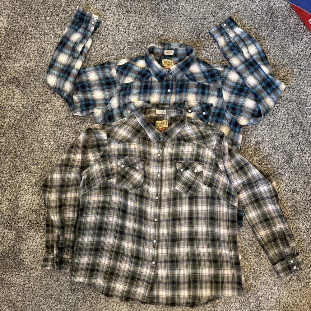 2 - CE Schmidt Workwear Fit For Her Womens 1X Blue, Green Plaid Flannel Shirt